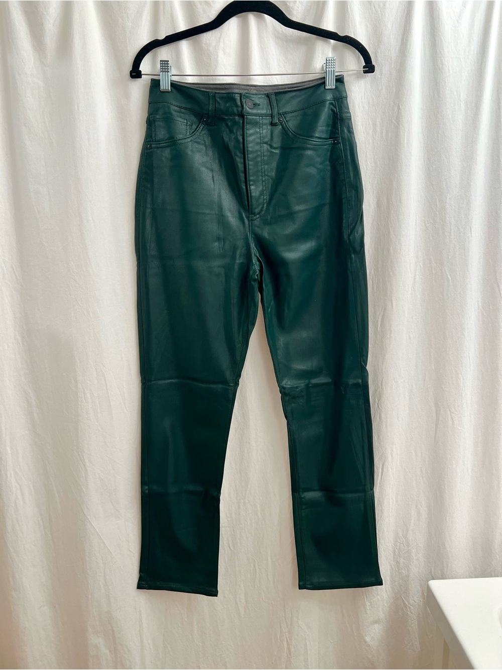 Express Dark Green Faux Leather Slim Straight Jeans